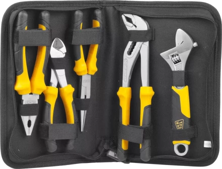 Набор JCB: Губцевый инструмент, хромированное покрытие, двухкомпонентные рукоятки, CrV cталь, 5 предм, чехол JPL017 купить в Уфе