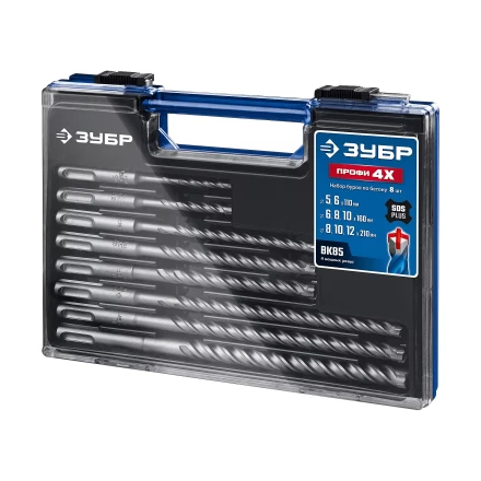 ЗУБР ПРОФИ-4Х 8 шт: 5/6х110, 6/8/10х160, 8/10/12х210 мм, набор SDS-plus буров (29313-H8-1) купить в Уфе