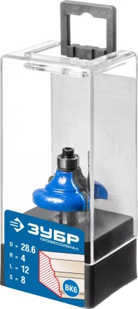 ЗУБР 28.6 x 12 мм, радиус 4 мм, фреза кромочная калевочная №2, Профессионал (28704-28.6) купить в Уфе