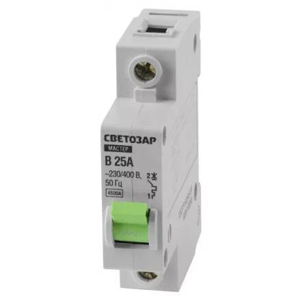 Выключатель СВЕТОЗАР автоматический, 1-полюсный, &quot;B&quot; (тип расцепления), 25 A, 230 / 400 В 49050-25-B купить в Уфе