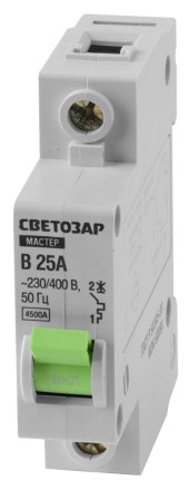 Выключатель СВЕТОЗАР автоматический, 1-полюсный, &quot;B&quot; (тип расцепления), 25 A, 230 / 400 В 49050-25-B купить в Уфе