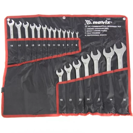 Набор ключей комбинированных 6-32 мм 20 штук CrV полированный хром MATRIX 15441 купить в Уфе