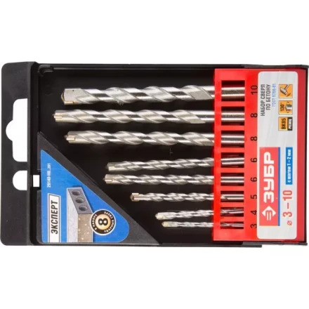 Набор ЗУБР Сверла по бетону ударные, 3-4-5-6-6-8-8-10 мм, пластиковый бокс, 8шт 29140-H8_z01 купить в Уфе