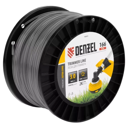 Леска для триммера двухкомпонентная звезда  Denzel 96843, 3,0мм х 166м, на DIN катушке EXTRA CORD купить в Уфе