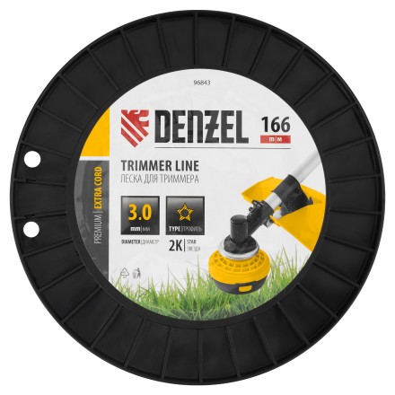 Леска для триммера двухкомпонентная звезда  Denzel 96843, 3,0мм х 166м, на DIN катушке EXTRA CORD купить в Уфе