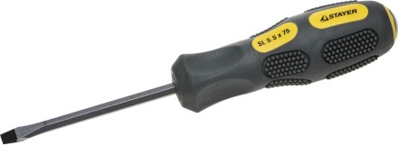 Отвертка STAYER &quot;PROFESSIONAL&quot; &quot;MAX-GRIP&quot; ударная, двухкомпонентная рукоятка, магнит наконечник, Cr-V, SL 5,5x75мм 25823-05-075 G купить в Уфе