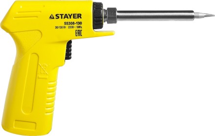 Паяльник с пистолетной пластмассовой рукояткой, STAYER &quot;PROFI&quot; PROTerm, 55308-130, 30 - 130 Вт, с керамическим нагревательным элементом 55308-130 купить в Уфе