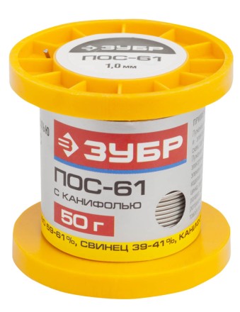 Припой ЗУБР, ПОС 61, трубка с канифолью, 50г, 1мм 55450-050-10C купить в Уфе