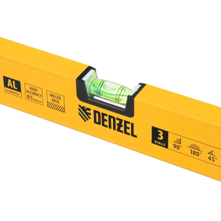 Уровень алюминиевый Denzel 33694, магнит, фрезерованный, 3 глазка (1 зеркал.), 0,5 мм/м, 1200 мм купить в Уфе