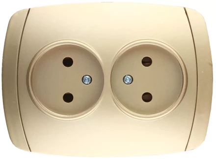 Розетка СВЕТОЗАР &quot;АКЦЕНТ&quot; двойная в сборе, без заземления, цвет золотой металлик, 16А/~250В SV-54202-GM купить в Уфе