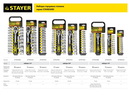 Набор STAYER &quot;STANDARD&quot;: Торцовые головки (1/4&quot;) на пластиковом рельсе, 4-13мм, 10 предметов 27758-H10 купить в Уфе
