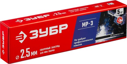 ЗУБР Д 2.5 х 350 мм, 5 кг в коробке, МР-3 рутиловый, электрод сварочный (40015-2.5) купить в Уфе