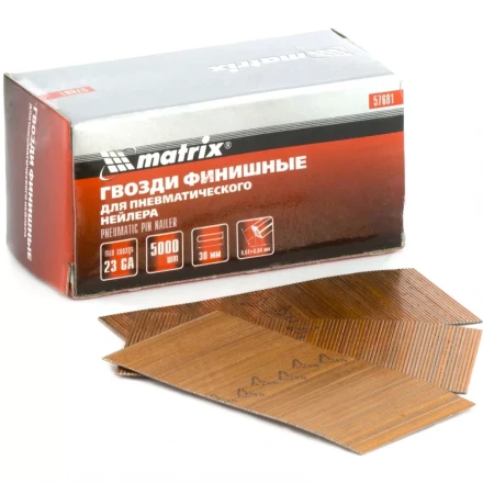 Гвозди финишные шпильки 23GA для пн. нейлера финишного диам. 0,64 мм длина -30 мм,5000 шт MATRIX 57681 купить в Уфе