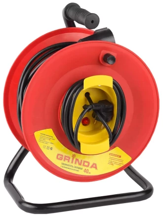 Удлинитель на катушке, 1 гнездо, евророзетка, 30м, заземление, защита от перегрузки, GRINDA 8-43665-30 купить в Уфе