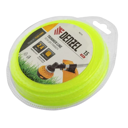 Леска для триммера зубчатый квадрат, 2,4мм х 15м, FLEX CORD, Denzel 96214 купить в Уфе