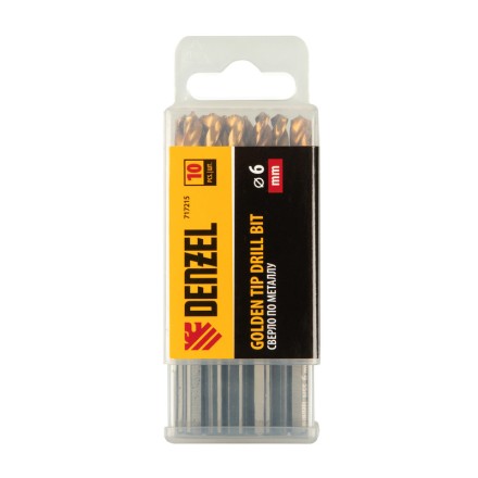 Сверло по металлу Denzel, 6 мм, HSS-Tin, Golden Tip, 10 шт. 717215 купить в Уфе