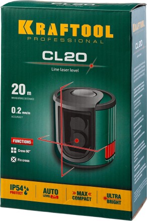 Нивелир лазерный линейный CL 20, сверхъяркий, KRAFTOOL 34700, двухлучевой, 20м, IP54, точн. 0,2 мм/м 34700 купить в Уфе