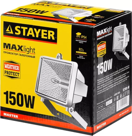 Прожектор STAYER &quot;MASTER&quot; MAXLight галогенный, с дугой крепления под установку, белый, 150Вт 57101-W купить в Уфе