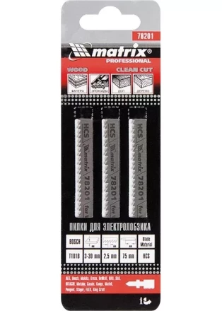 Полотна для электролобзика по дереву 3 шт T101B 75 х 2,5мм HCS MATRIX Professional 78201 купить в Уфе