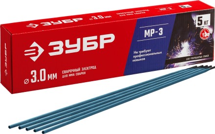 ЗУБР Д 3.0 х 350 мм, 5 кг в коробке, МР-3 рутиловый, электрод сварочный (40015-3.0) купить в Уфе