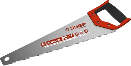 Ножовка универсальная (пила) ЗУБР МОЛНИЯ-3D 450 мм, 7TPI, 3D зуб, точный рез вдоль и поперек волокон, для средних заготовок из всех видов материалов 15077-45 купить в Уфе