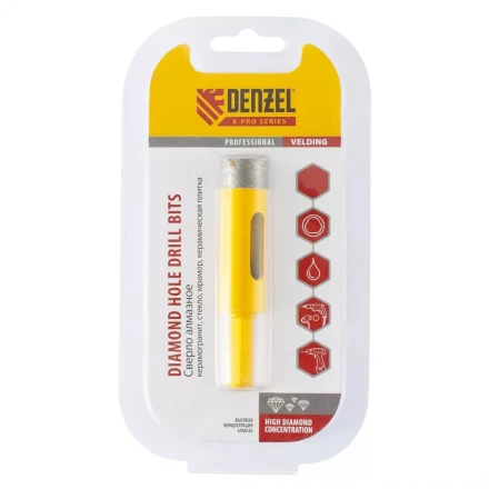 Сверло алмазное по керамограниту 14мм мокрое резание трёх гранный хвостовик DENZEL 72676 купить в Уфе