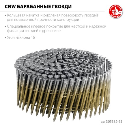 ЗУБР CNW 65 х 2.8 мм, барабанные гвозди рифленые, 6000 шт (305382-65) купить в Уфе