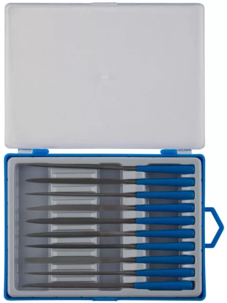 Набор ЗУБР &quot;ЭКСПЕРТ&quot; Надфили, пластмассовая ручка, насечка 2=бархатная, 100мм, 10шт 16021-2-H10 купить в Уфе