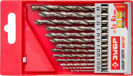 Набор ЗУБР &quot;МАСТЕР&quot;: Свёрла по металлу, цилиндрический хвостовик, быстрорежущая сталь Р6М5, 1,5-6,5мм, 13шт 4-29621-H13 купить в Уфе