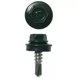 Саморезы ЗУБР "ПРОФЕССИОНАЛ" окраш., RAL 6005 зелен. насыщен., для крепл. кров. матер. к металл. констр., 5.5x19мм, 2500шт 4-300310-55-019-6005