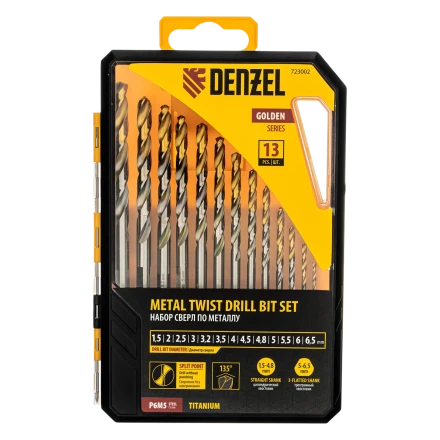 Набор сверл по металлу Denzel 723002, 1,5-6,5мм, Р6М5-TiN, Golden Tip, 13 шт купить в Уфе