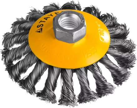 STAYER &quot;PROFESSIONAL&quot;. Щетка коническая для УШМ, жгутированная стальная проволока 0,5мм, 100ммхМ14 35135-100 купить в Уфе