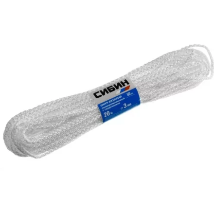 Шнур вязаный полипропиленовый СИБИН с сердечником, белый, длина 20 метров, диаметр 3 мм 50253 купить в Уфе