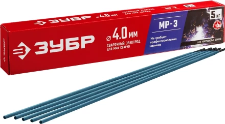 ЗУБР Д 4.0 х 450 мм, 5 кг в коробке МР-3 рутиловый, электрод сварочный (40015-4.0) купить в Уфе