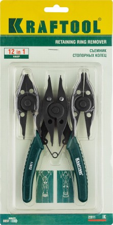 Съемник стопорных колец KRAFTOOL, внешний/внутренний, 12-в-1 22811 купить в Уфе