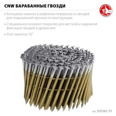 ЗУБР CNW 70 х 3.1 мм, барабанные гвозди рифленые, 4800 шт (305382-70) купить в Уфе