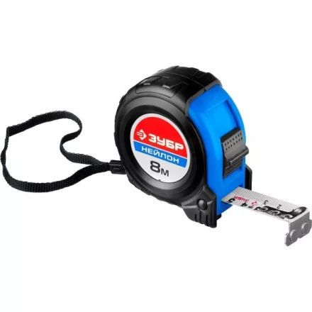 Рулетка ЗУБР &quot;НЕЙЛОН&quot;, нейлоновое покрытие, упрочненное полотно, ударопрочный обрезиненный корпус, 8м/25мм 34056-08-25_z01 купить в Уфе