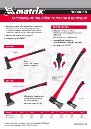 Колун, 2700 г Matrix 21821, фибергласовое обрезиненное топорище 700 мм купить в Уфе