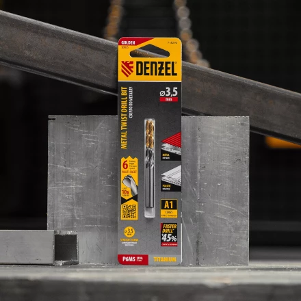 Сверло спиральное по металлу 3,5 x 70мм, Р6М5, Golden Tip, многогранная заточка, 2шт. Denzel 718270 купить в Уфе