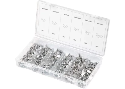 Набор гаек М5х0,5 М5х0,8 М6х0,75 М6х1 М8х1 М8х1,75 мм с &quot;барашком&quot; 150 предметов СИБРТЕХ 47606 купить в Уфе