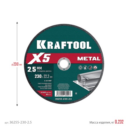 Круги отрезные абразивные, по металлу 36255-230-2.5 купить в Уфе