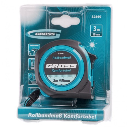 Рулетка Komfortabel 3 м х 19 мм обрезиненный корпус Gross 32560 купить в Уфе