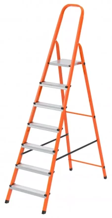 Стремянка, 7 ступеней, стальной профиль, ступени сталь, оранжевая, Россия, Сибртех 97967 купить в Уфе