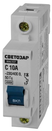 Выключатель СВЕТОЗАР автоматический, 1-полюсный, &quot;С&quot; (тип расцепления), 10 A, 230 / 400 В 49060-10-C купить в Уфе