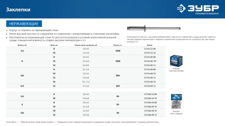 ЗУБР 3.2 x 10 мм, 50 шт, нержавеющие заклепки, Профессионал (313166-32-10) купить в Уфе
