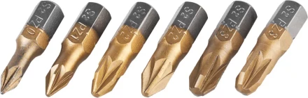 Набор JCB: Биты, хромомолибденовая сталь S2, титановое покрытие, 6 пред.: PZ№ 0,1,2х2шт,3х2шт, 25мм JPL002 купить в Уфе