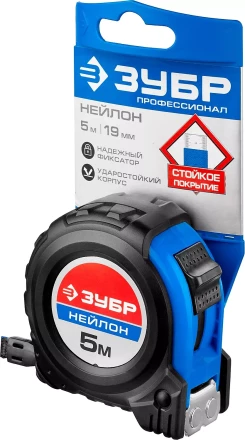 Рулетка ЗУБР "НЕЙЛОН", нейлоновое покрытие, упрочненное полотно, ударопрочный обрезиненный корпус, 5м/19мм 34056-05-19_z01 купить в Уфе