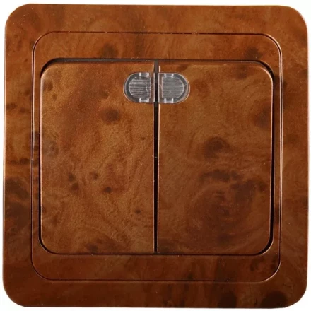 Выключатель СВЕТОЗАР "ГАММА" с подсветкой, двухклавишный, цвет орех, 10A/~250B SV-54135-N купить в Уфе