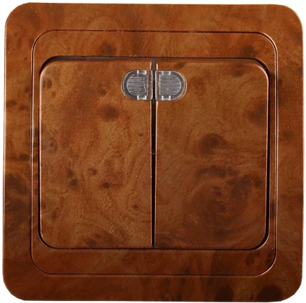 Выключатель СВЕТОЗАР "ГАММА" с подсветкой, двухклавишный, цвет орех, 10A/~250B SV-54135-N купить в Уфе