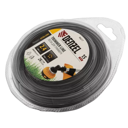 Леска для триммера двухкомпонентная звезда, 2,4мм х 15м, блистер EXTRA CORD, Denzel 96217 купить в Уфе